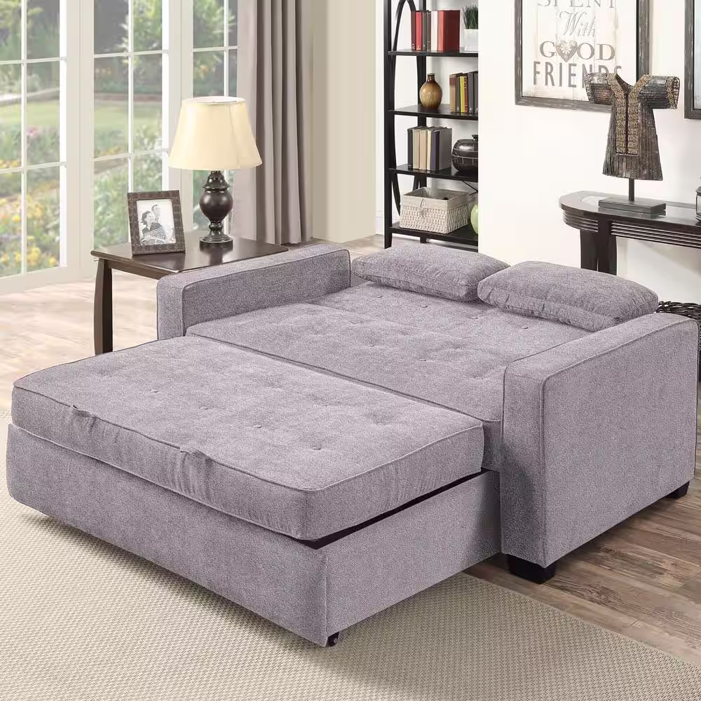 Serta Tina Convertible Sofa Full in Light Grey Polyester