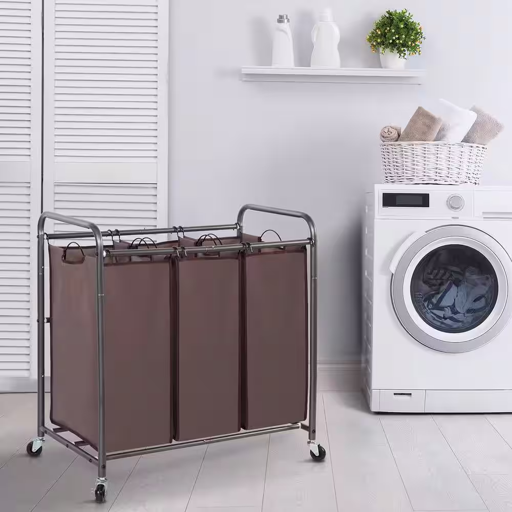None 29.5 in. W x 16.9 in. D x 31.5 in. H Fabric Laundry Basket Hamper with Wheels Brown