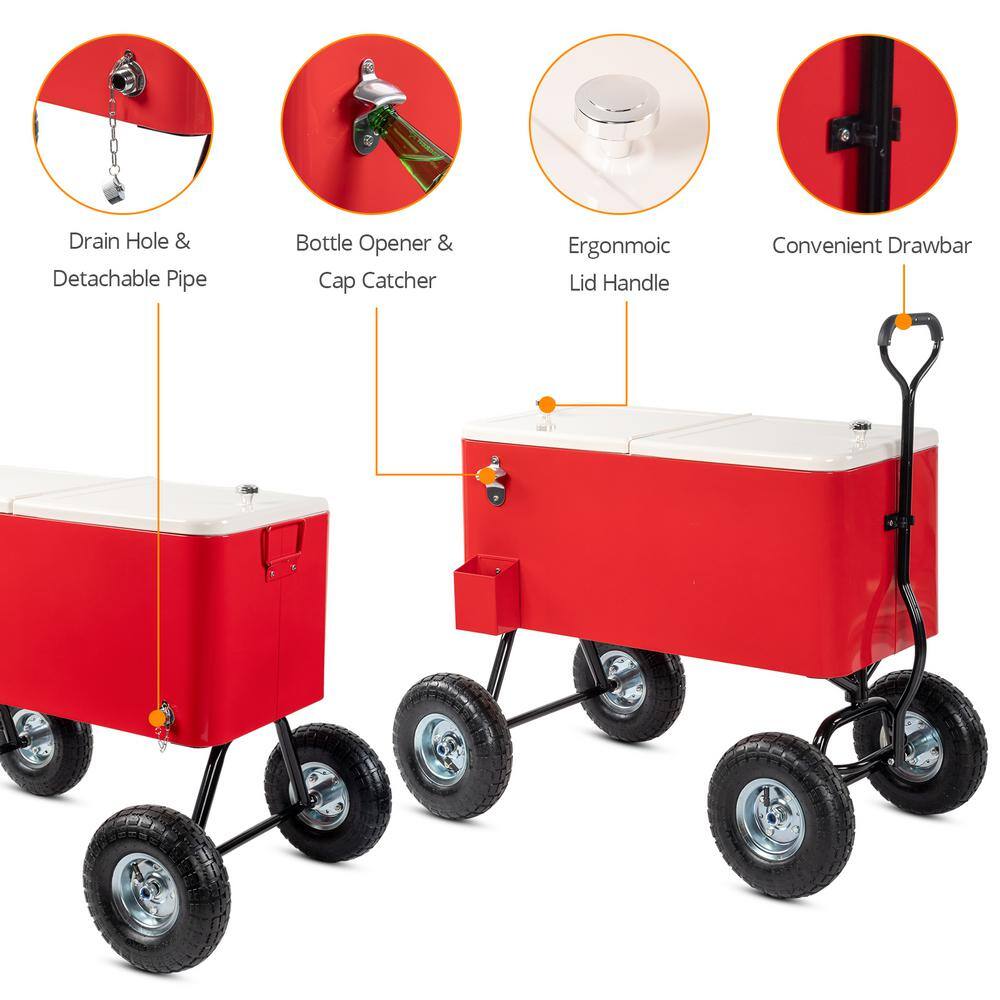 Karl home 80 qt. Food & Beverage Hard-Side Patio Cooler Red Box and Milky White Lid