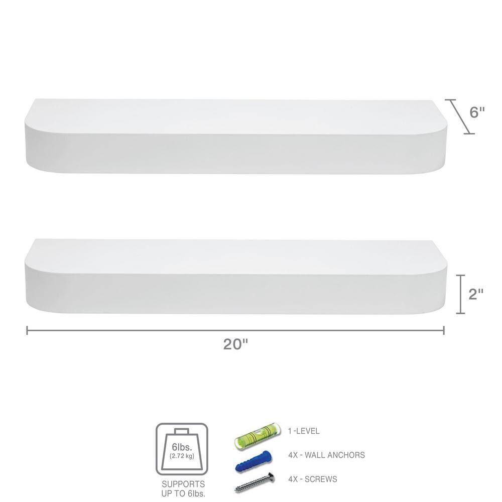 Melannco 6 in. W x 20 in. L (Set of 2) Rounded Chunky Shelves White, 20 in.