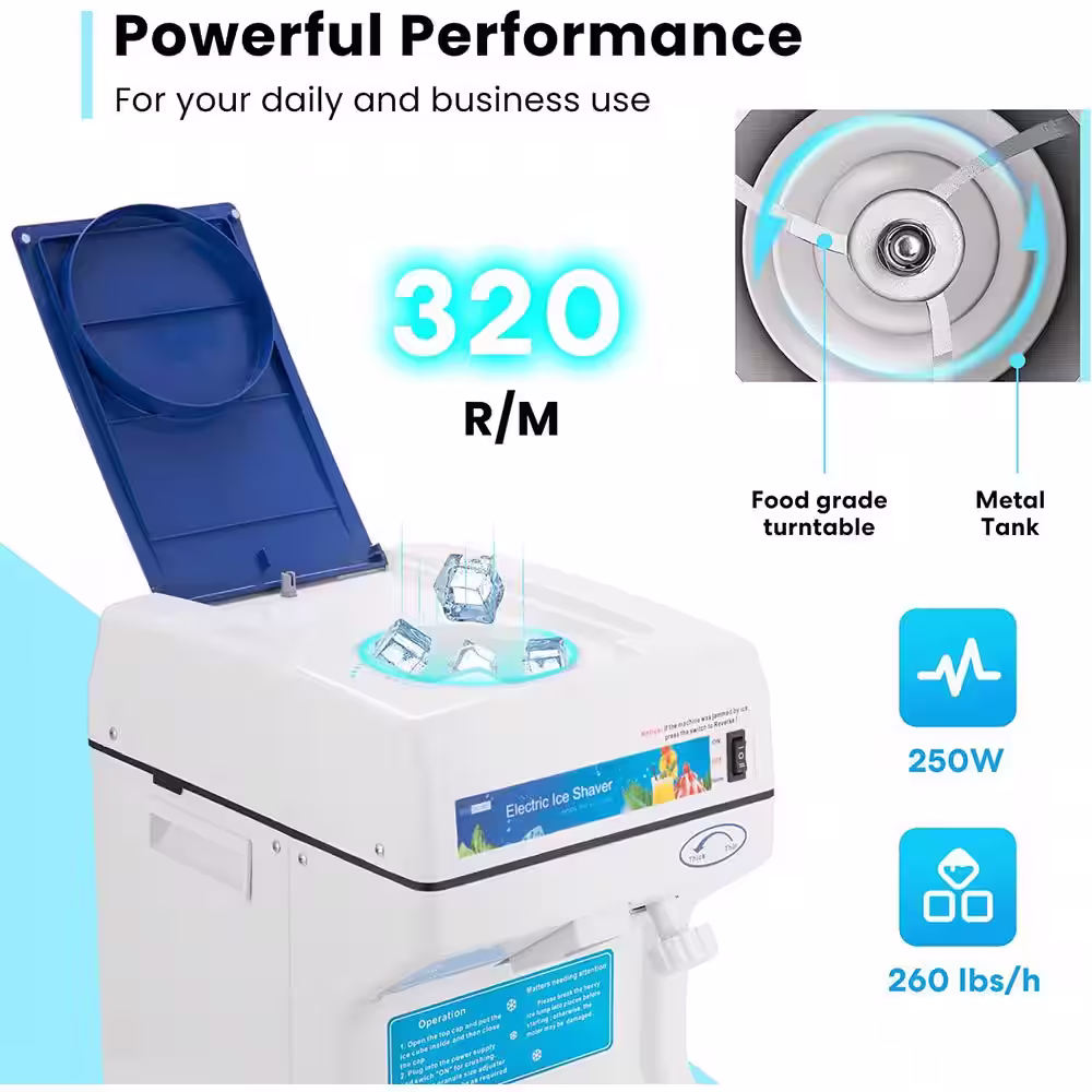 VIVOHOME 4 oz. 265lbs/hr Blue Ice Crusher Shaver Snow Cone Maker Machine