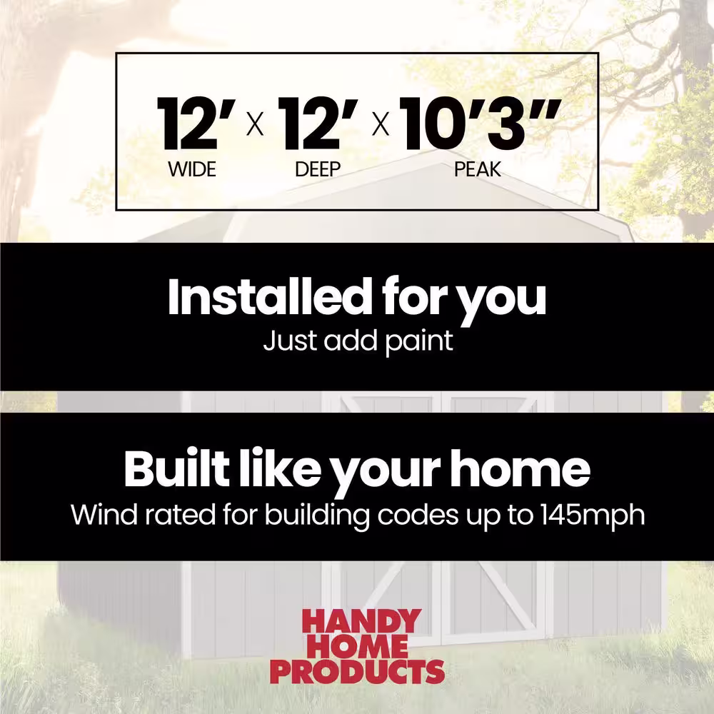 Handy Home Products Professionally Installed All Weather High Wind 145 12 ft. W x 12 ft. Outdoor Wood Shed- Black Shingle (144 sq. ft.)