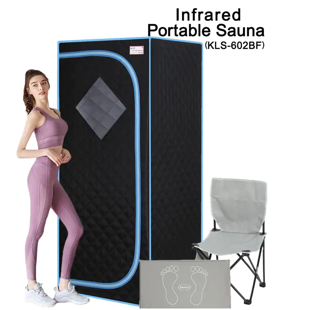 None 1-Person Black Full Size Infrared Portable Sauna with Foldable Chair
