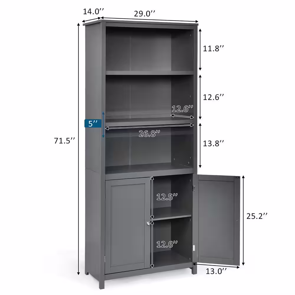 Costway Gray Rolling 3-Tier MDF Shelving Unit (in. 14 W x 72 in. H x 29 in. D)