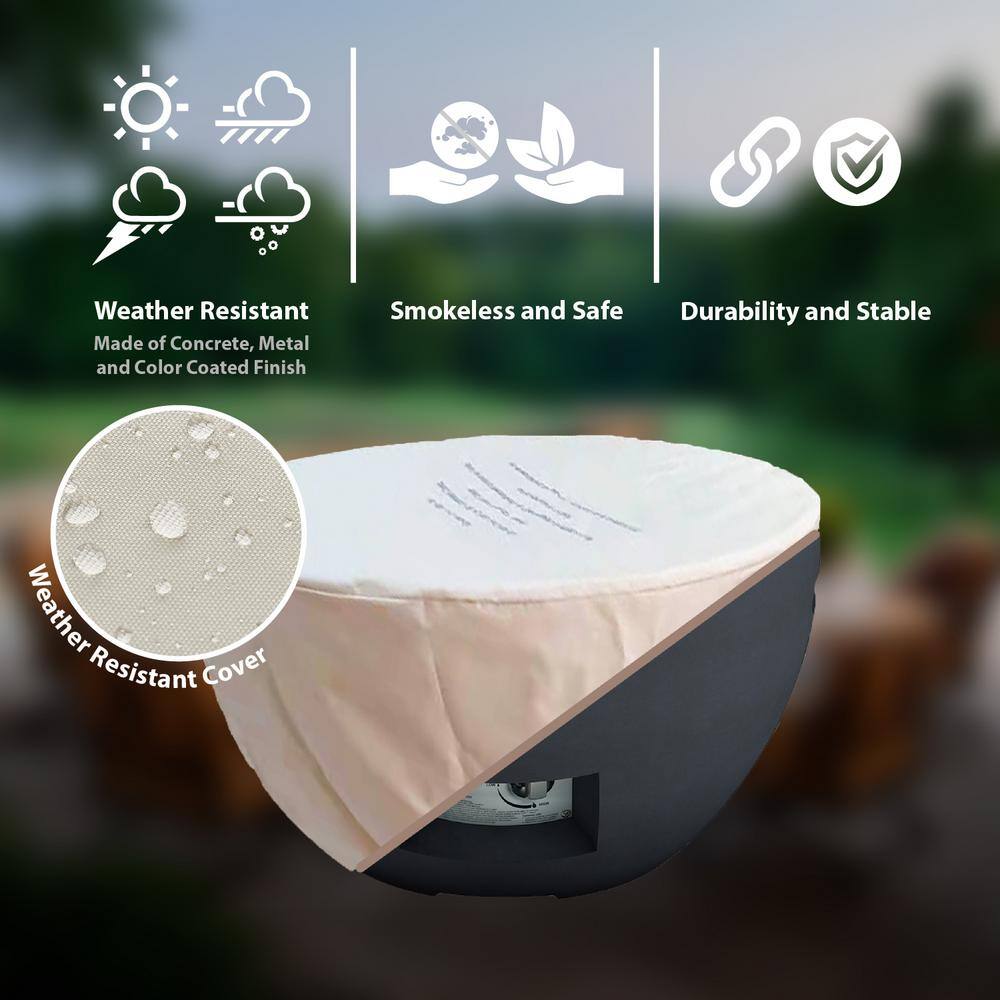 KANTE 25 in. W x 13.4 in. H Outdoor Round Concrete Metal Propane Gas Modern Smokeless Bowl Fire Pit Table in Charcoal