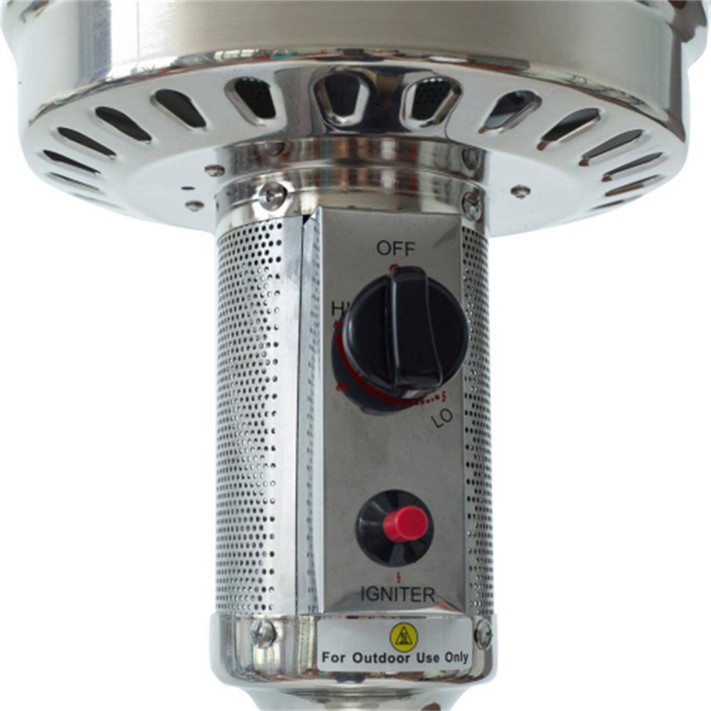 None 46000 BTU Propane Stainless Steel Patio Heater with Two Smooth-rolling Wheels, Hose Set, Black Cover, Pole in Two Pieces