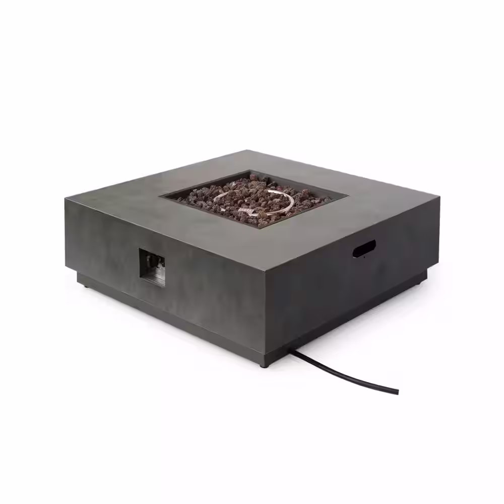 Noble House Wellington 15.25 in. x 19.75 in. Square Concrete Propane Fire Pit in Dark Grey with Tank Holder
