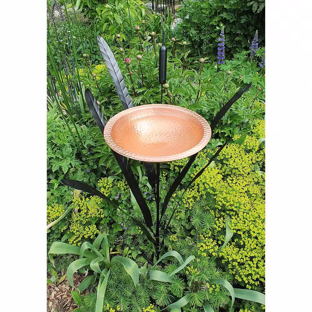 Achla Designs 50 in. Tall Copper Single Cattail Birdbath with 1 Bowl and Stake