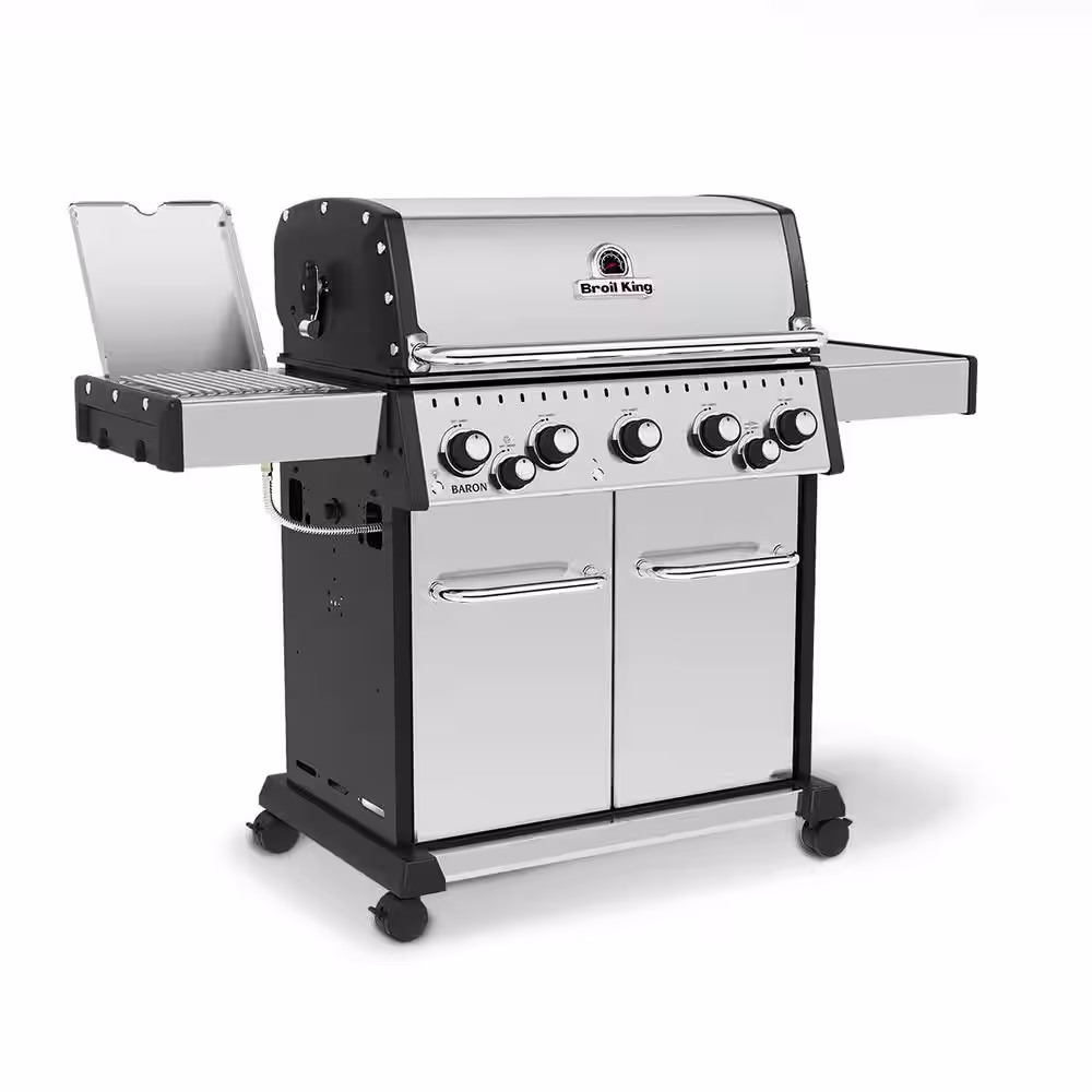 Broil King Baron S 590 Pro IR 5-Burner Natural Gas Grill in Stainless Steel with Infrared Side Burner and Rear Rotisserie Burner