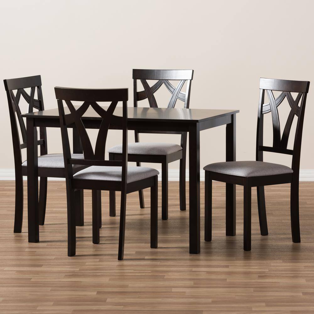Baxton Studio Sylvia 5-Piece Grey and Dark Brown Dining Set