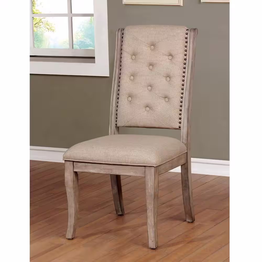 Furniture of America Reina Rustic Natural Tone Fabric Tufted Side Chairs (Set of 2)