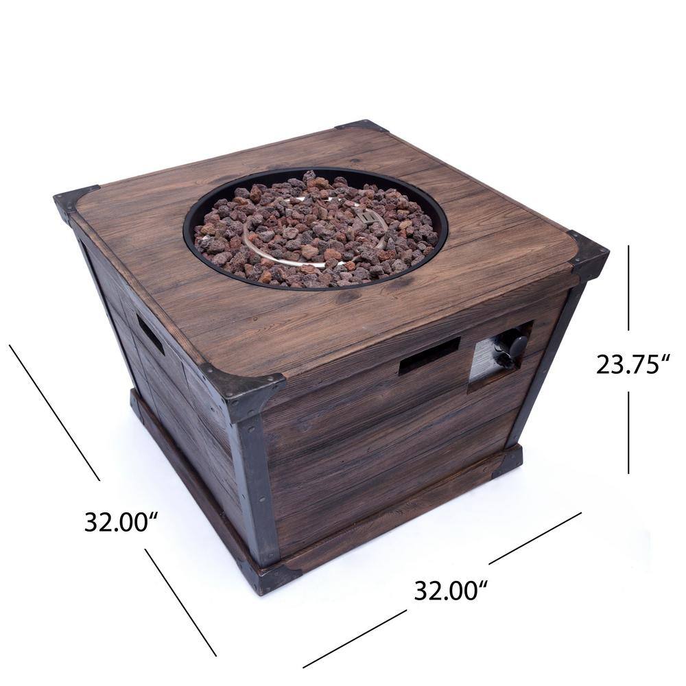 Noble House Serena 32 in. x 24 in. Square MGO Propane Fire Pit in Brown