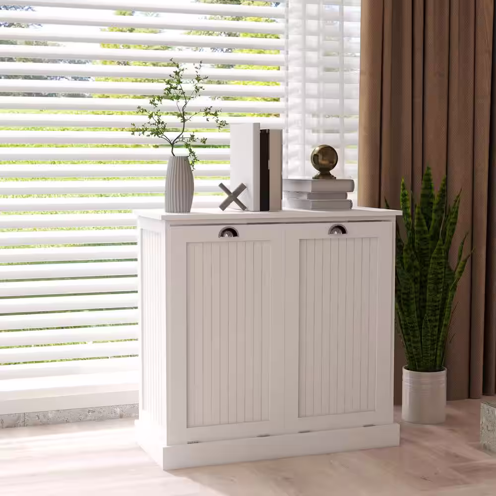 None 32.68 in. D x 14.57 in. W x 31.50 in. H Double Tilt-Out Laundry Hamper in White