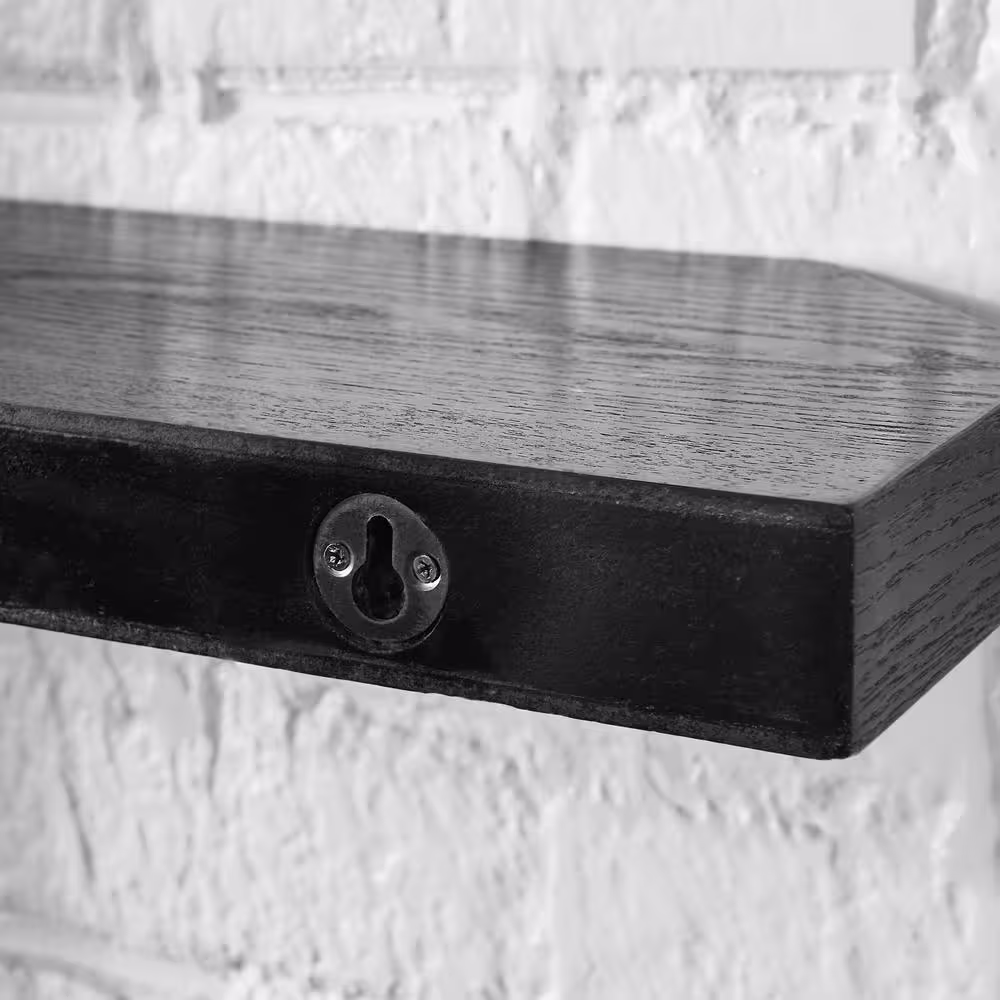 StyleWell 1.6 in H x 36 in. W x 7 in. D Black Wood Floating Wall Shelf (Set of 3)