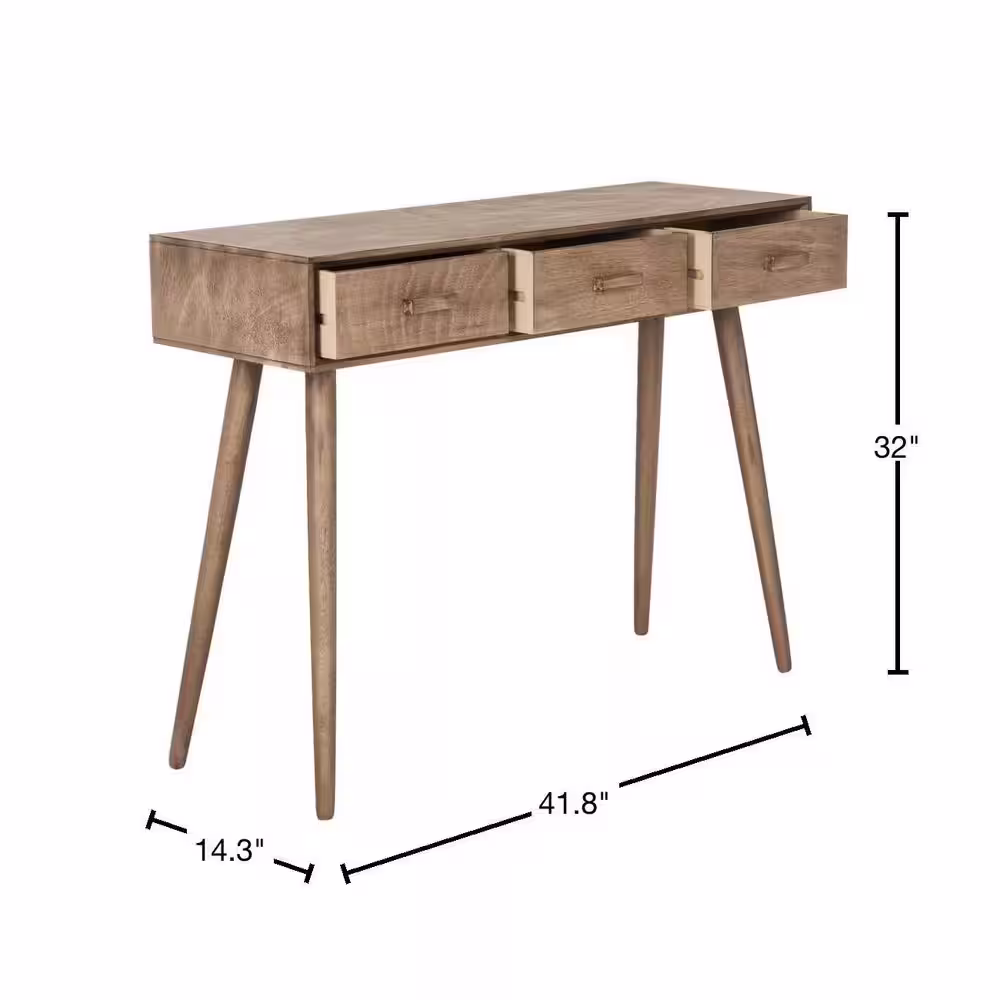 SAFAVIEH Albus 42 in. 3-Drawer Brown Wood Console Table