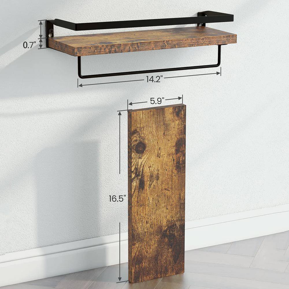 None 5.9 in. D x 16.5 in. W x 2.75 in. H Rustic Brown Wall Shelves with Towel Bar (Set of 2)