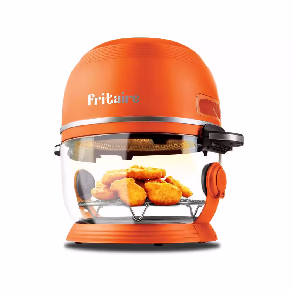 None Fritaire, Self-Cleaning Glass Bowl Air Fryer, 5 qt., 6 Functions, BPA Free, Rotisserie/Tumbler, Orange