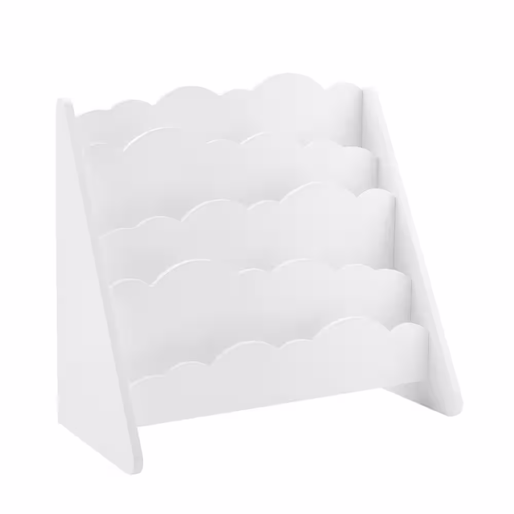 Welwick Designs 23.75 in. W White Wood 4-Shelf Modern Clouds Youth Book Rack