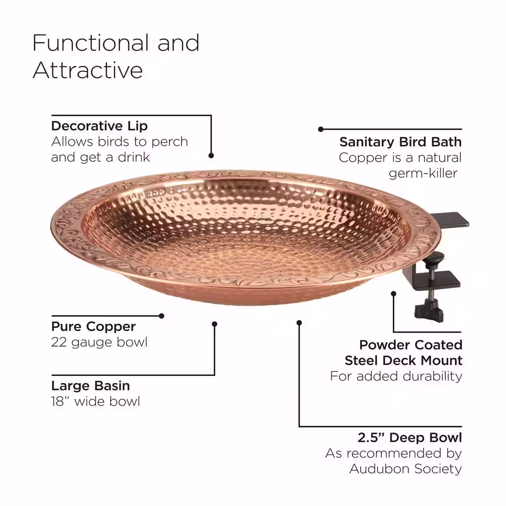 Good Directions 18 in. Pure Copper Deck Mount Birdbath