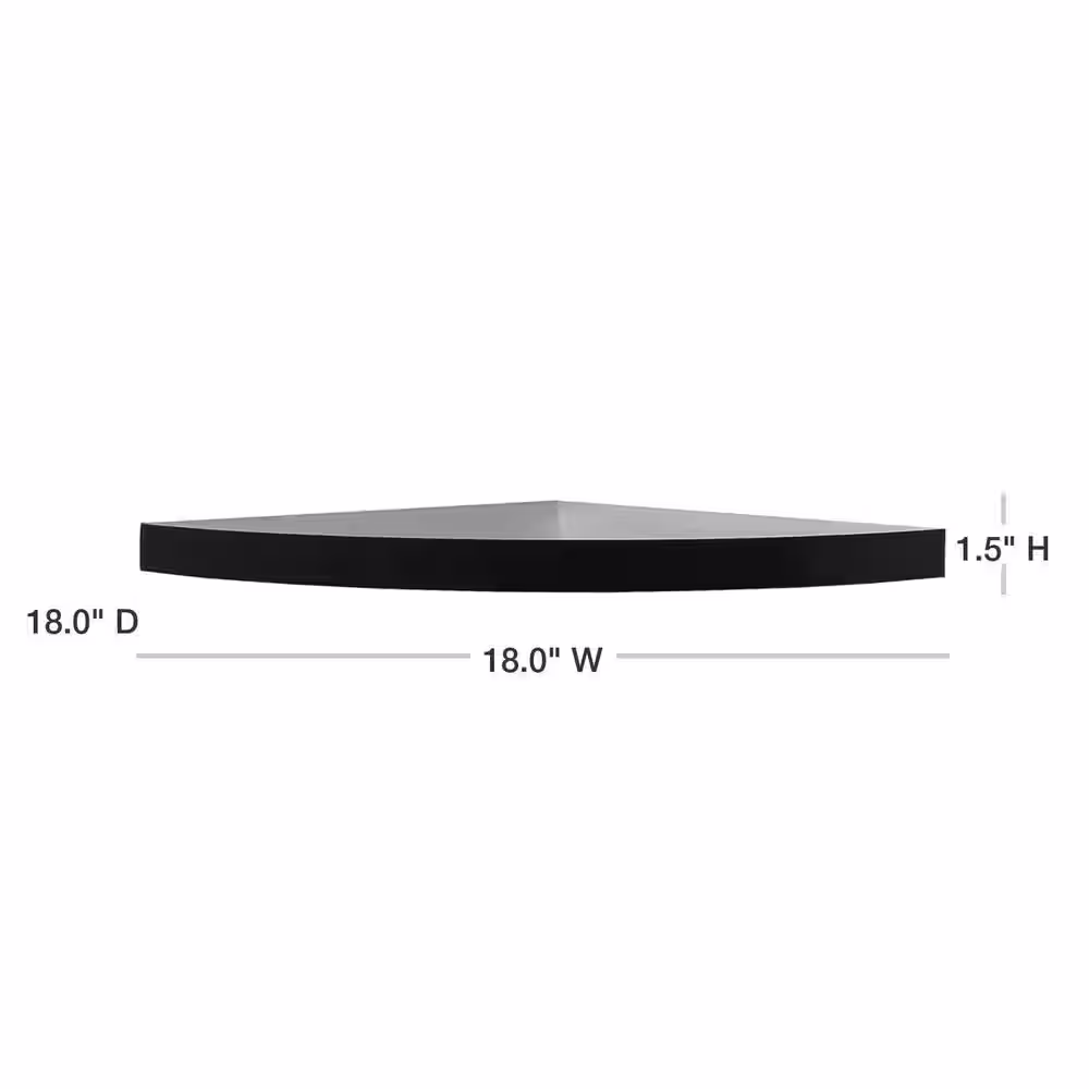 inPlace 18 in. W x 18 in. D x 1.5 in. H Black Wall Mounted Floating Corner Shelf
