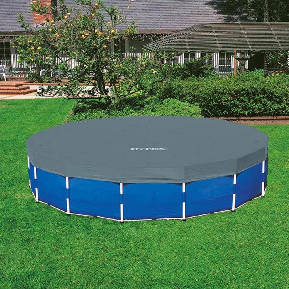 INTEX 15 ft. x 48 in. Round Metal Frame Above Ground Swimming Pool Set and 15 ft. Pool Cover