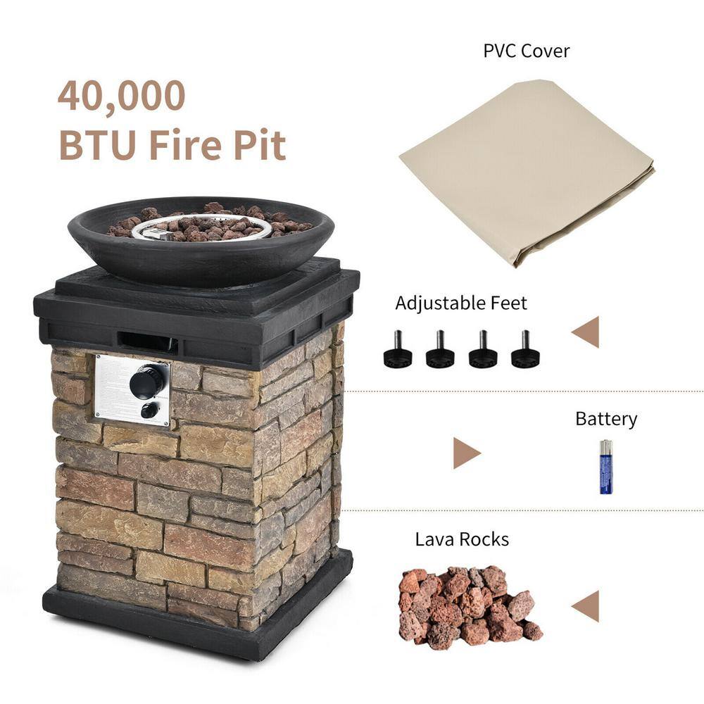 Gymax 40,000 BTU Burning Fire Bowl Column Propane Patio Yard with Lava Rocks