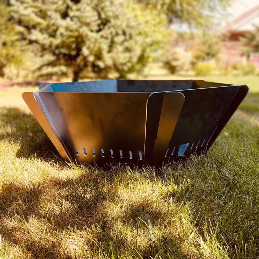 None 30 in. W x 12 in. H Hexagon Shaped Steel Wood Fueled Hot Rolled Flat Pack Fire Pit for Camping, Hunting, or the Beach