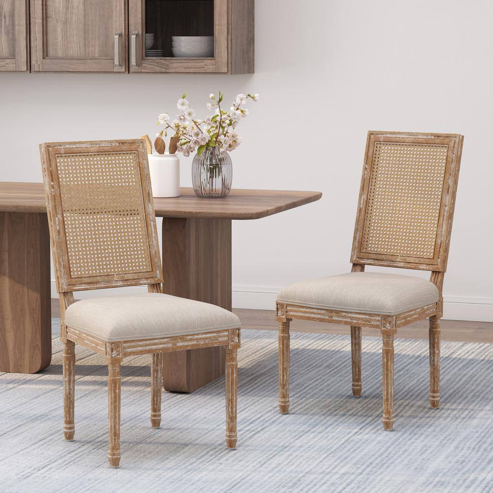 Noble House Beckstrom Beige and Natural Upholstered Dining Chair (Set of 2)