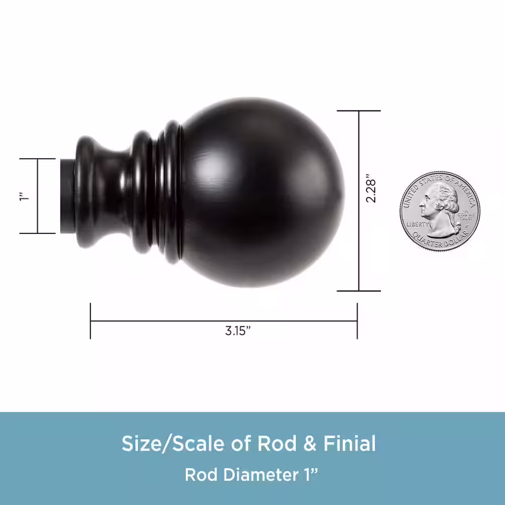 Kenney Layla 30 in. - 84 in. Adjustable Single Value Curtain Rod 1 in. Diameter in Black with Ball Finials