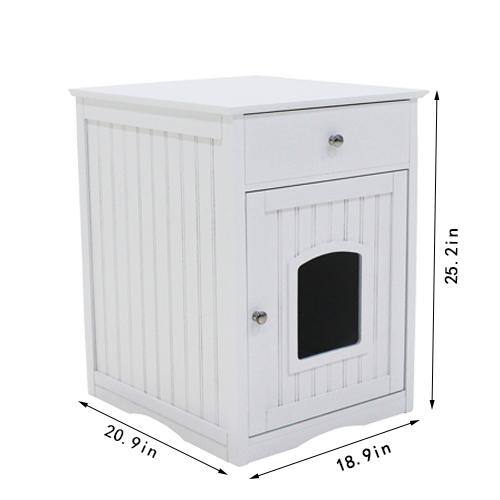 None Cat Litter Box Enclosure Hidden Litter Box Furniture Cabinet Cat House Side Table Large Pet Crate Nightstand in White