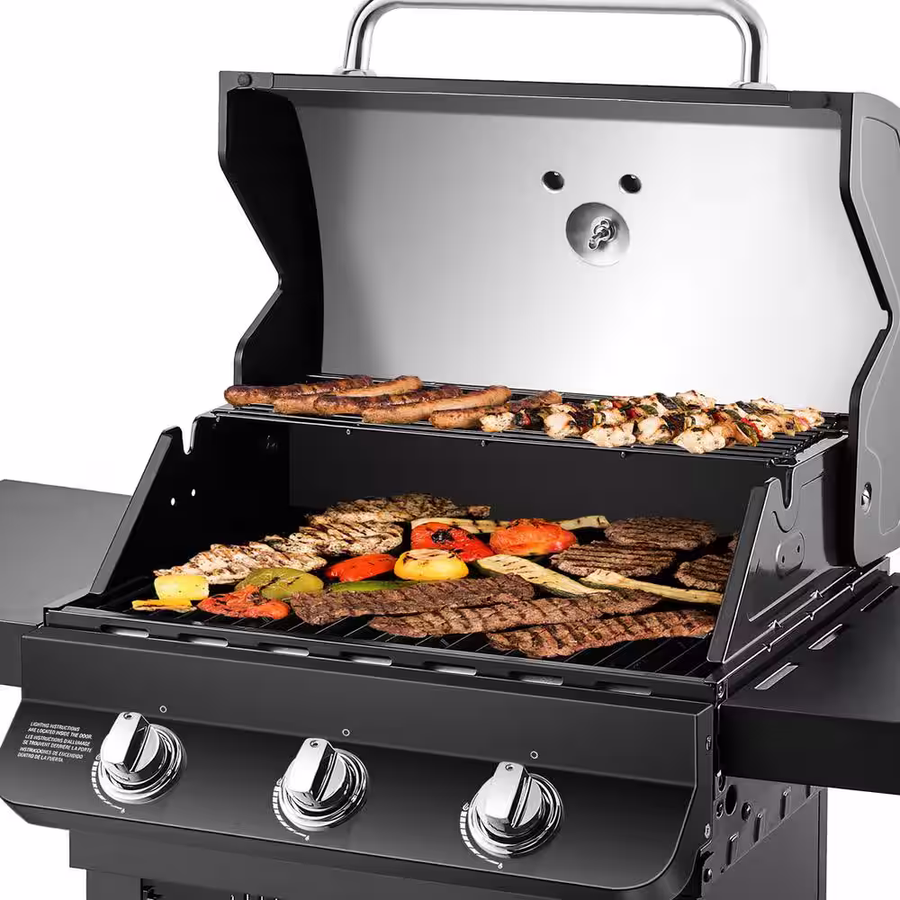 Dyna-Glo Premier 3-Burner Natural Gas Grill in Black with Folding Side Tables