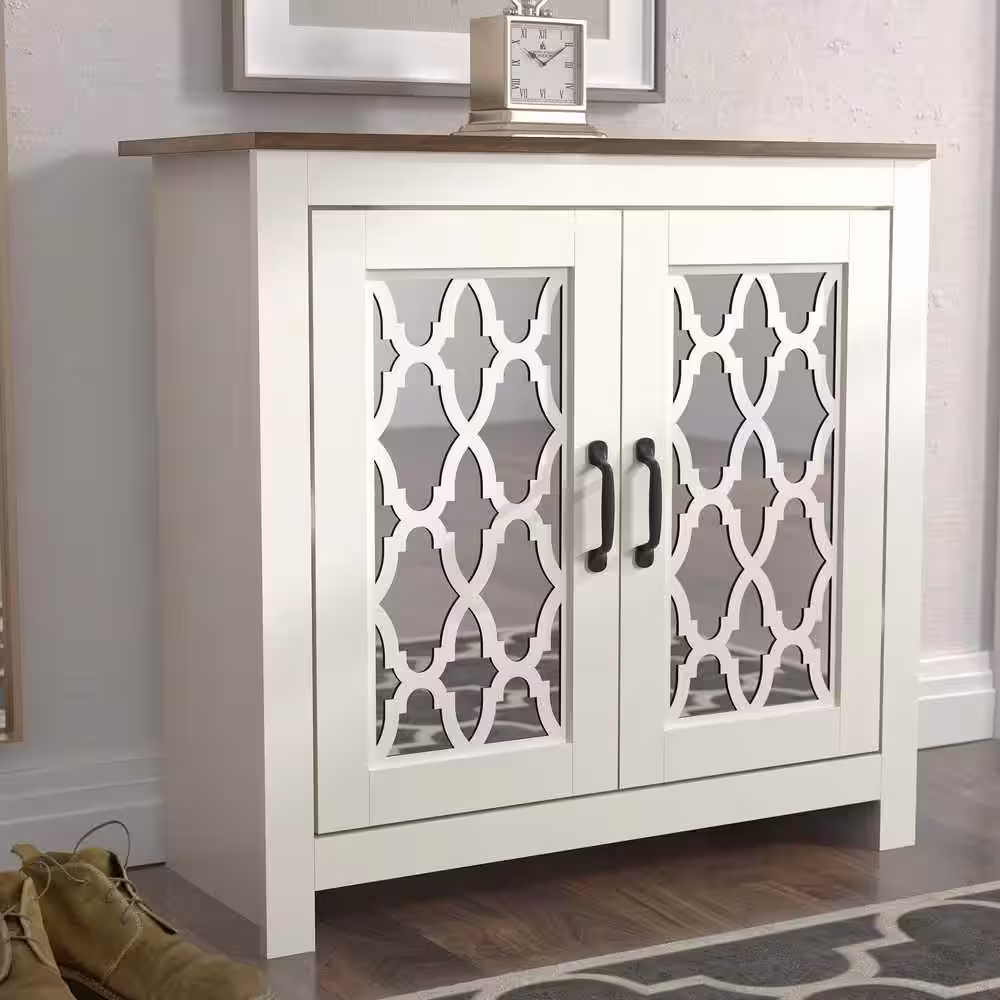GALANO Heron 30.2 in. H X 30.9 in. W Ivory with Knotty Oak 12 Pairs 2 Doors Shoe Storage Cabinet