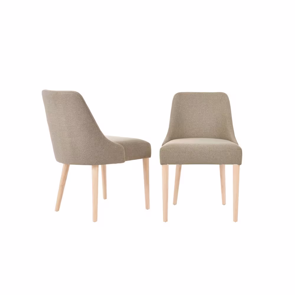 StyleWell Benfield Biscuit Beige Upholstered Dining Chair with Natural Wood Legs (Set of 2)