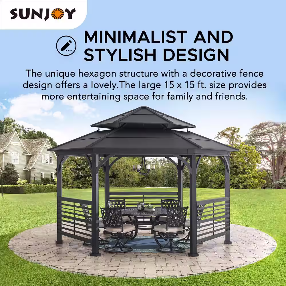 Sunjoy 14.7 ft. x 14.7 ft. Macomb Hexagon Hardtop Gazebo