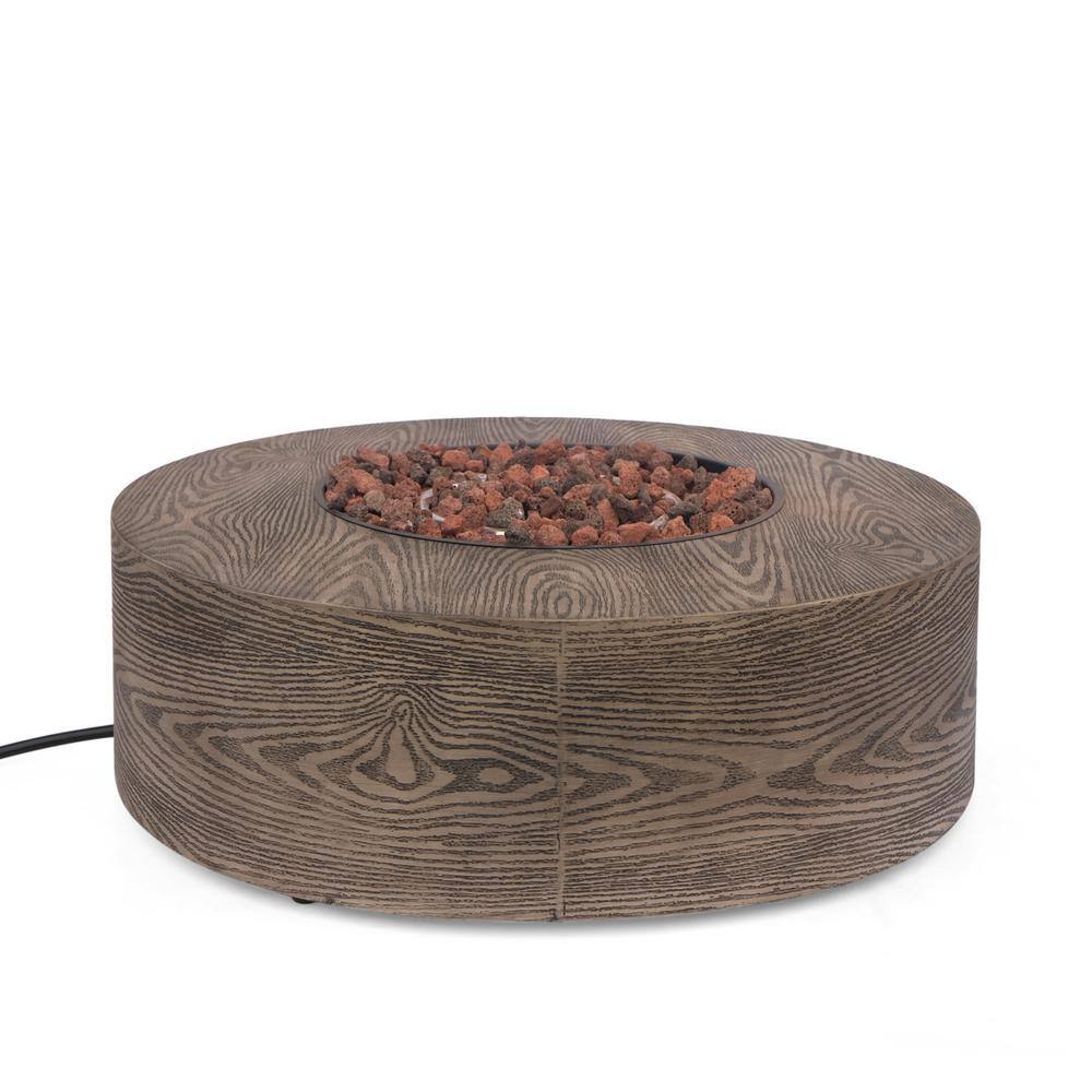 Noble House Midway Brown Wood Pattern Metal Circular Stone Fire Pit (No Tank Holder)