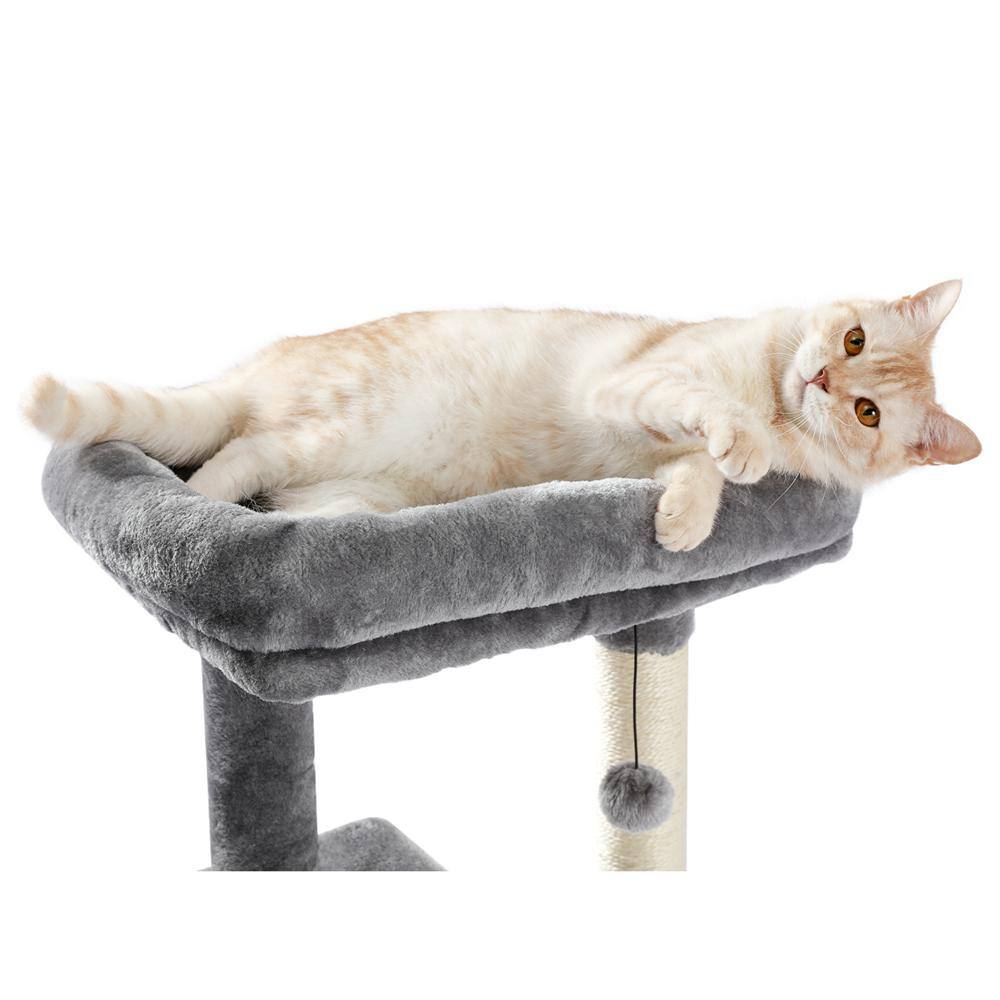 None 44.10 in. Multi-Level Pet Cats Scratching Posts and Trees with Spacious Condo, Cozy Hammock & Plush Top Perch in Gray