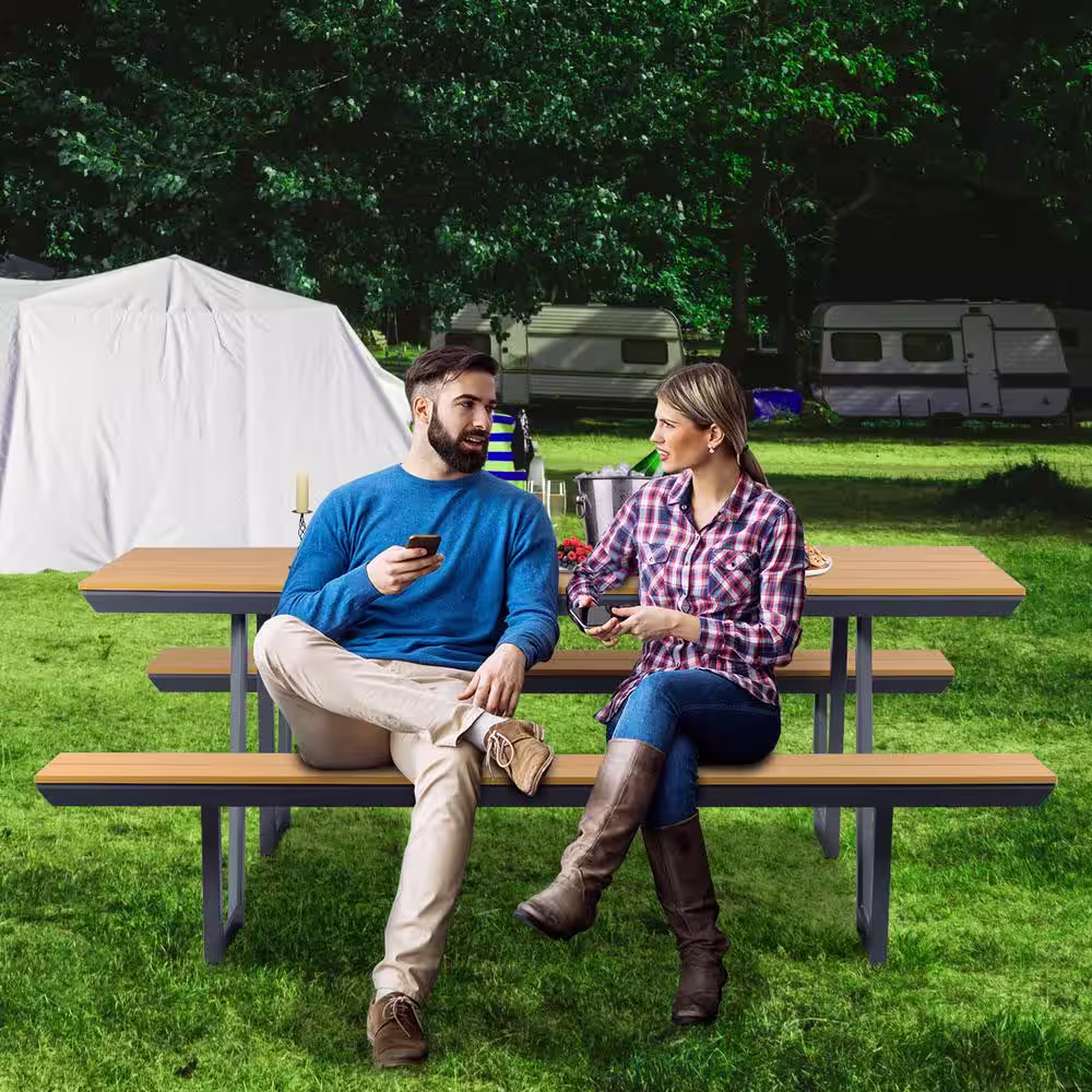 None 78 in. Brown Rectangle Picnic Table