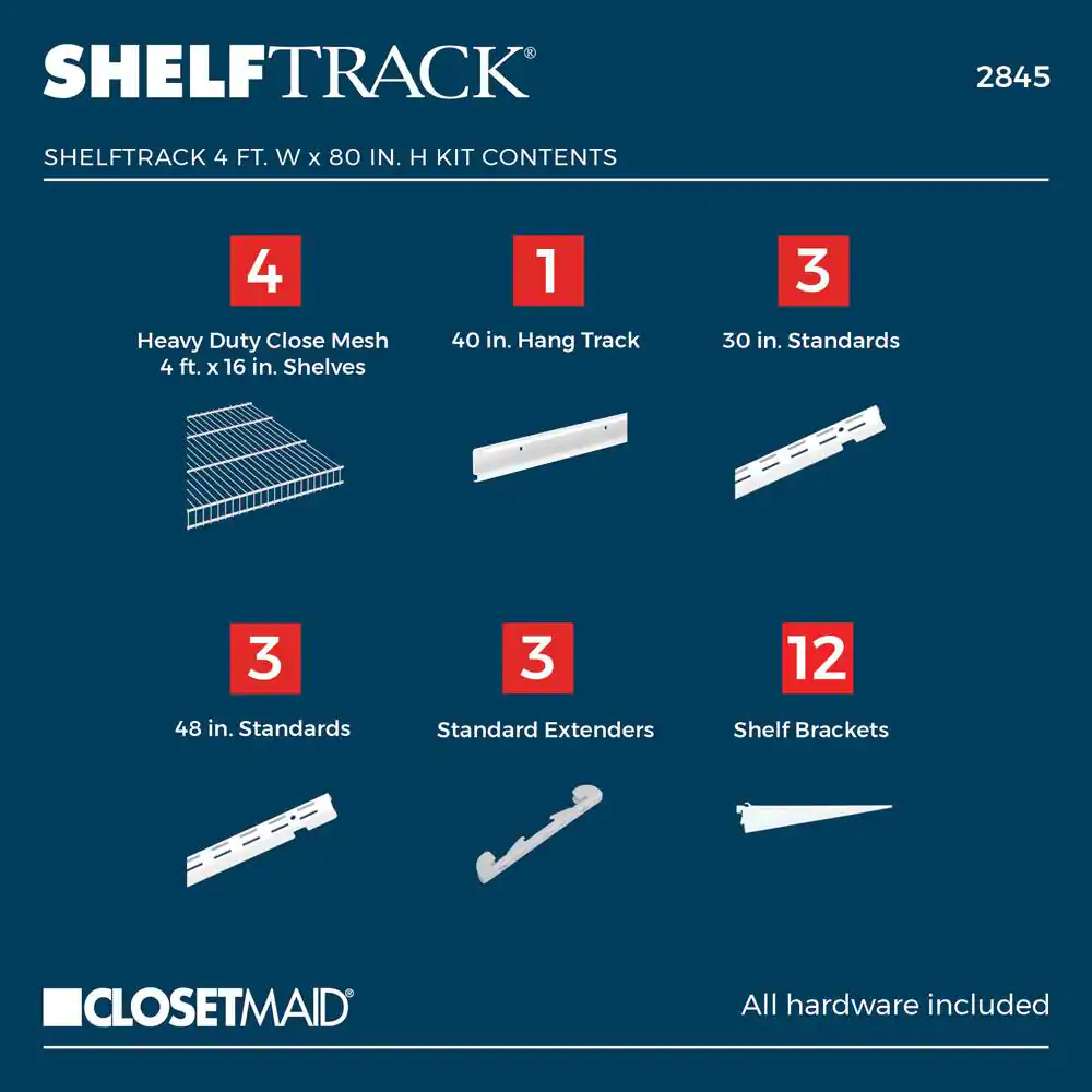 ClosetMaid ShelfTrack 16.75 in. D x 48 in. W x 80 in. H White Wire Utility Steel Closet System Kit