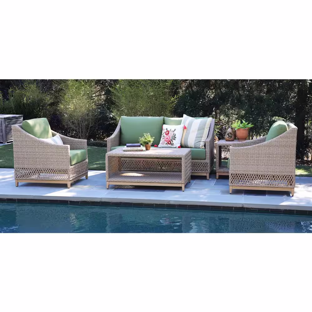 Canopy Prescott 5-Piece Resin Wicker Patio Deep Seating Set with Sunbrella Spectrum Cilantro Cushions