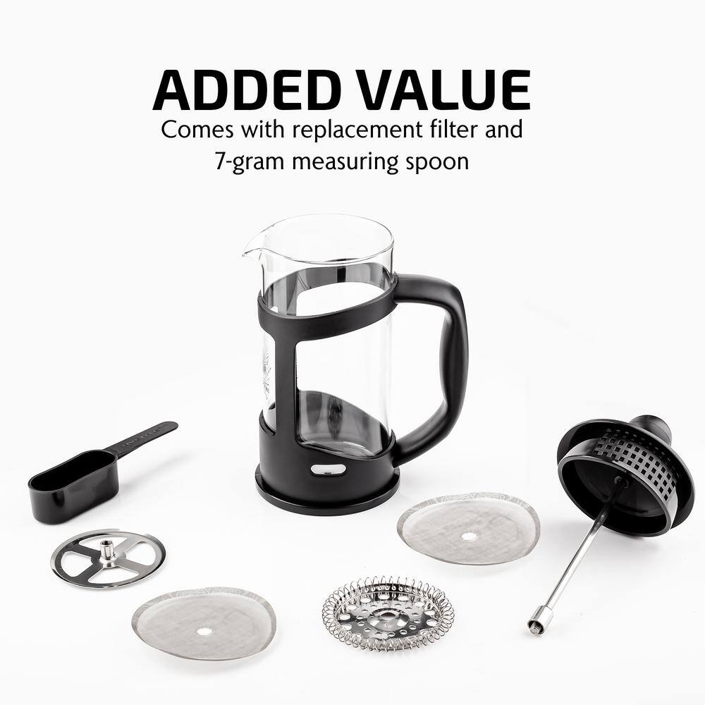 OVENTE 3-Cup Black French Press Cafetire Coffee and Tea Maker with Heat-Resistant Glass, FREE Measuring Scoop