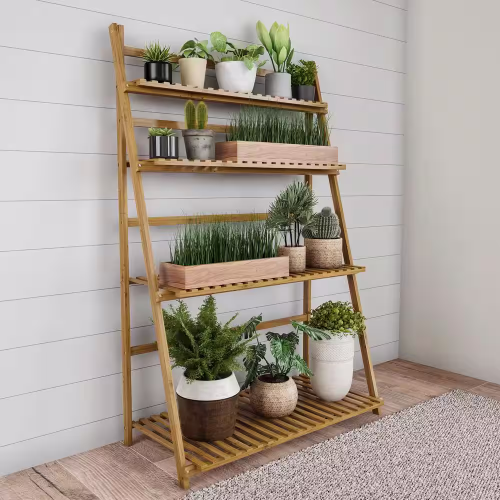 Pure Garden Bamboo 4-Tier Bamboo Shelving Unit (17 in. W x 48 in. H x 32 in. D)