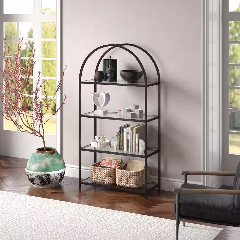 None Garrett 62 in. Blackened Bronze 4-Shelf Standard Bookcase