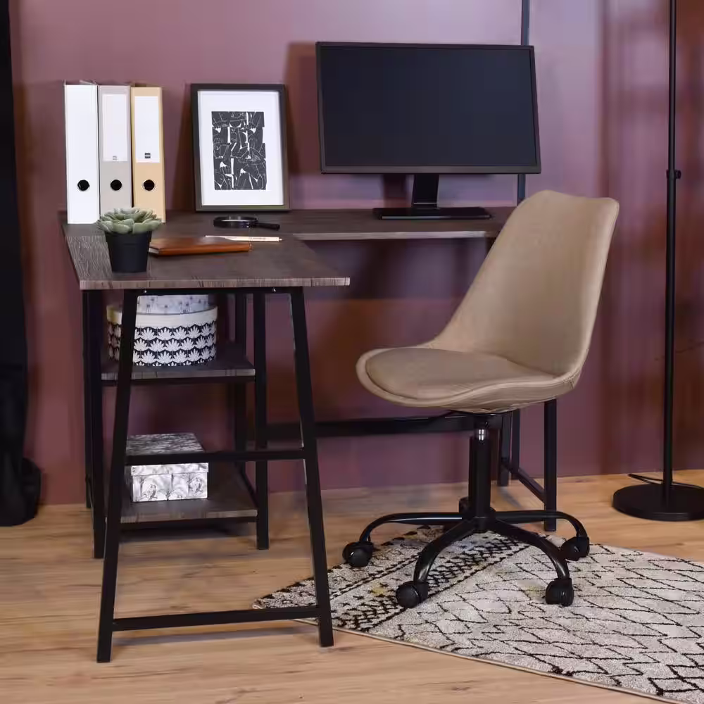 Homy Casa 47 in. L-Shaped Walnut Computer Desk with Shelves