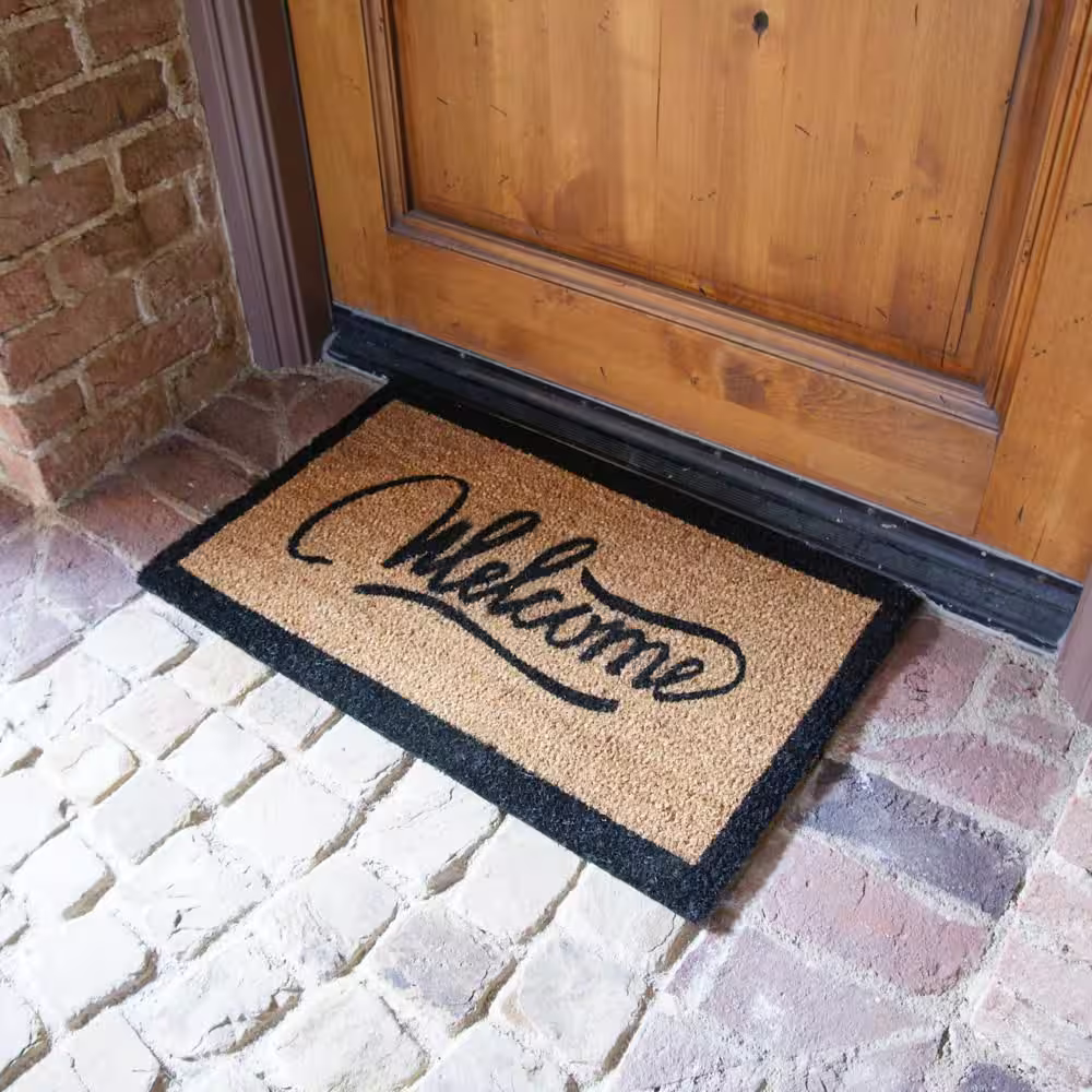 Rubber-Cal Modern Ribbon Script 18 in. X 30 in. Coir Welcome Mat