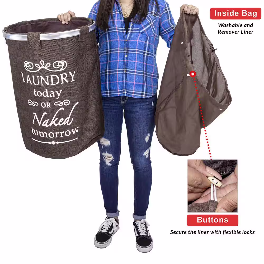 None 18 in. W x 11 in. D x 36 in. H Fabric Laundry Basket Hamper with Wheels Brown