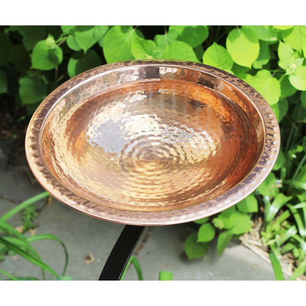 Achla Designs 12.5 in. W Polished Copper Plated Hammered Copper Birdbath with Rail Mount Bracket