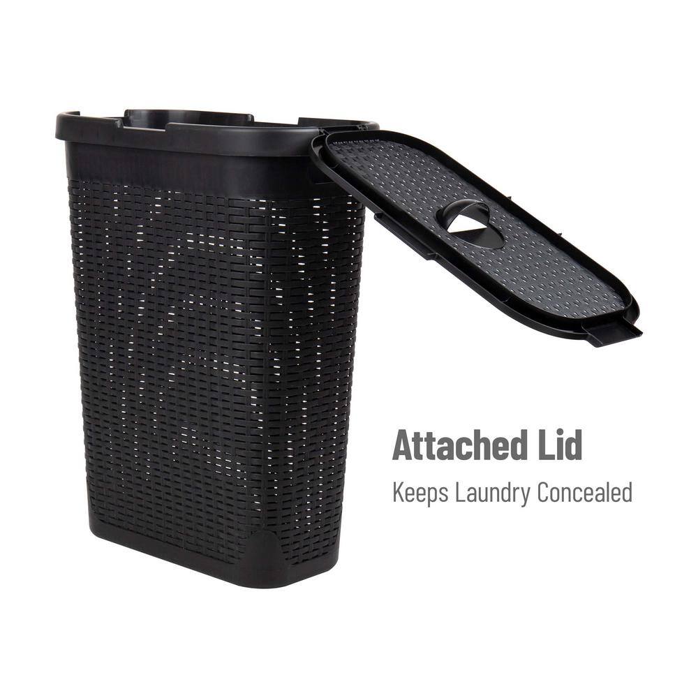 Mind Reader Basket Collection, Slim Laundry Hamper, 40 Liter Cut Out Handles, Attached Hinged Lid, Ventilated, Set of 2, Black