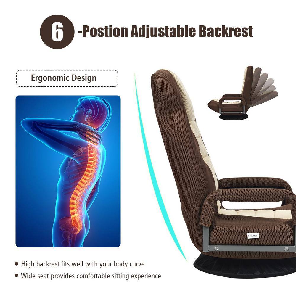 Boyel Living 21.5 in. Brown Metal Frame 360-Degree Swivel Gaming Folding Chair with Adjustable Backrest