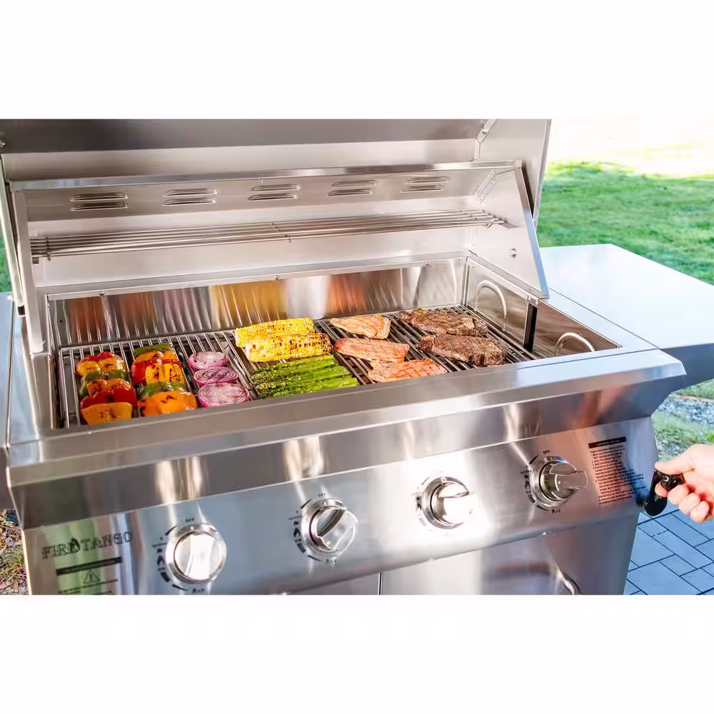 Fire Tango 4-Burner Propane Gas Grill in Stainless Steel with Height Adjustable Cooking Surface