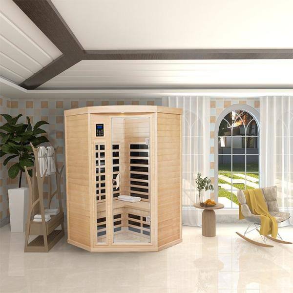 None 2-Person Pentagonal Hemlock Sauna Room with LED Reading Lights